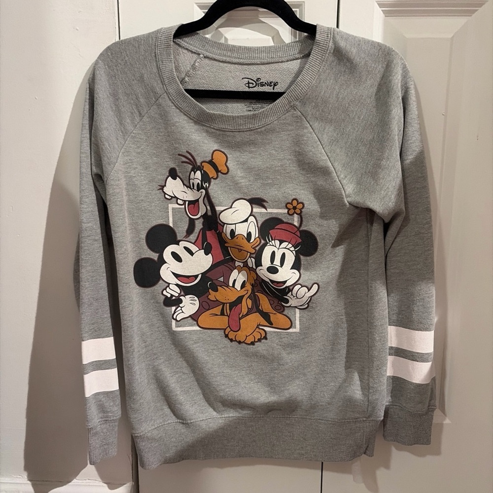 Disney Gray Long Sleeve Super Lightweight Sweatshirt with Iconic Characters